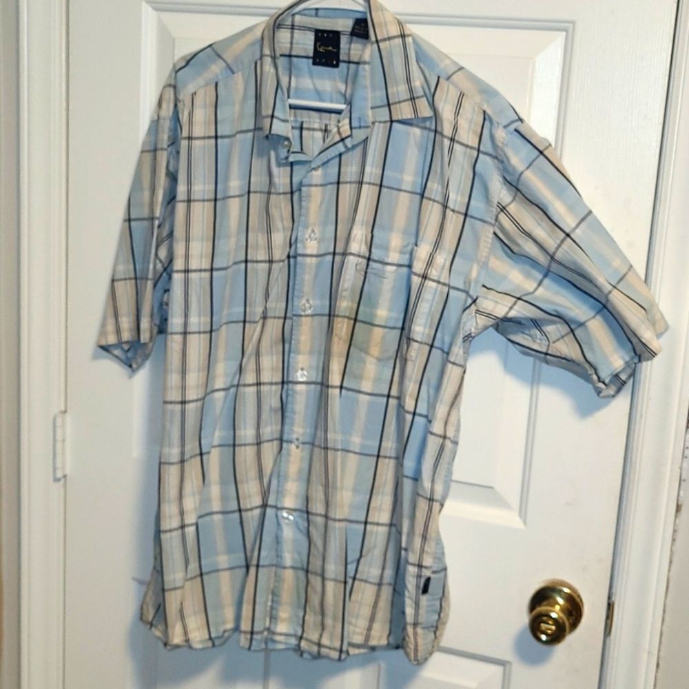 VINTAGE KARL KANI BUTTON DOWN PLAID SHIRT SIZE XL